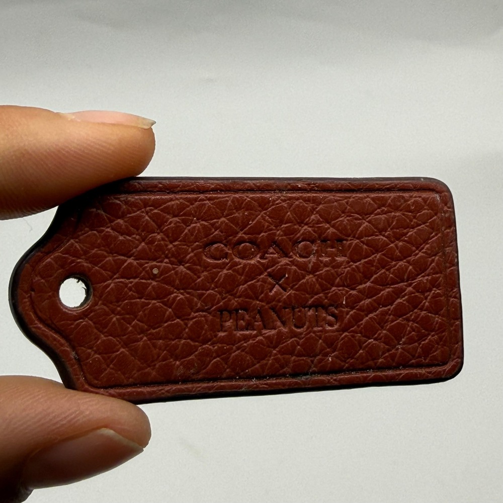 Coach Peanuts Hangtag OS Brown Leather Bag Charm Replacement Fob Snoopy Logo
